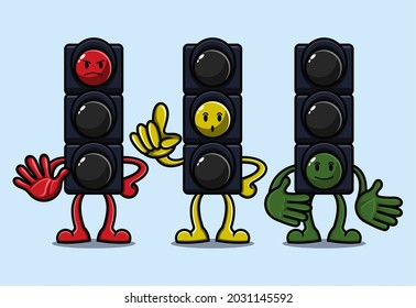 cute cartoon traffic light with expression according to color. vector illustration for children's book or sticker