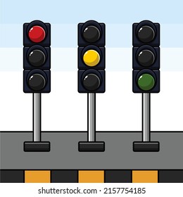 cute cartoon traffic light on the sidewalk