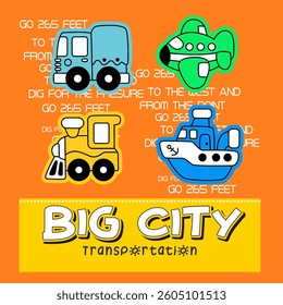 Cute Cartoon traffic transport, Flat Vector Illustration