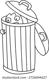 Lindo bote de basura de dibujos animados con cara - Página para colorear para niños