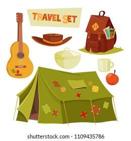 Cute cartoon travel set. Vector illustration. Stickers.