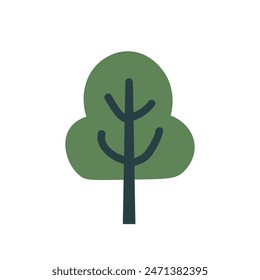 Ilustración vectorial de follaje de árbol de dibujos animados lindo, planta de árbol verde en estilo de diseño plano