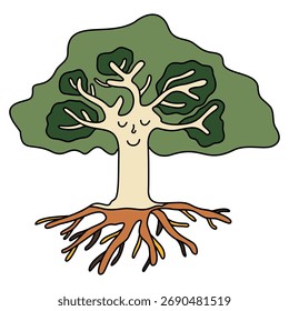  Cute cartoon tree with smiling face