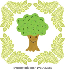 Cute cartoon tree. Vector illustration