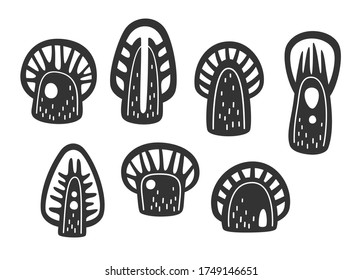 Cuto de los árboles de dibujos animados vector de silueta. Icono aislado de plantas forestales negras para sellado de sello o plantilla de corte de papel y esténcil, ilustración de material.
