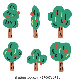 Conjunto de Vector lindo de árboles de dibujos animados para niños Diseño e ilustración de Naturaleza 