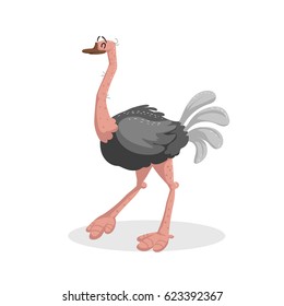 Cute cartoon trendy design cheerful ostrich with closed eyes . African or safari animals wildlife vector illustration sticker icon.