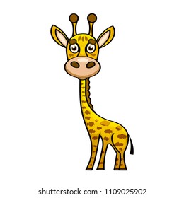 Cute cartoon trendy design little giraffe with closed eyes. African animal wildlife vector illustration icon.