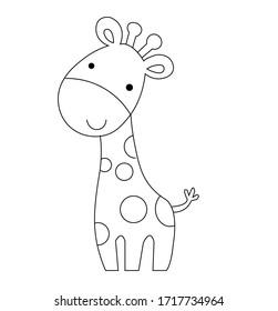 Cute cartoon trendy design little giraffe with closed eyes. African animal wildlife vector illustration icon