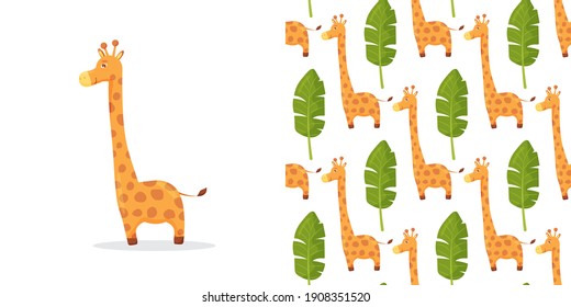 Cute cartoon trendy design little giraffe. African animal wildlife illustration icon. childish pattern with cute giraffe