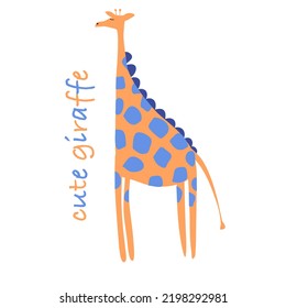 Cute cartoon trendy design little giraffe isolated on white background.