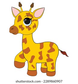 Cute cartoon trendy design little giraffe with closed eyes. African animal wildlife vector illustration icon.