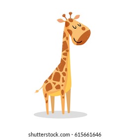 Симпатичный мультяшный модный дизайн маленького жирафа с закрытыми глазами. Значок векторной иллюстрации дикой природы африканских животных.