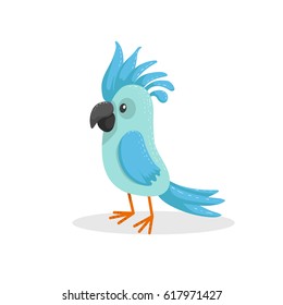 Cute cartoon trendy design little blue parrot . Tropical animal wildlife vector illustration sticker icon.