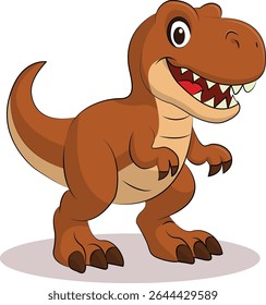 Cute cartoon T-Rex dinosaur vector illustration with smiling face, ideal for kids designs, t-shirts, stickers, and classroom use. Editable EPS file with bold colors and clean outlines.