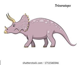 Cute cartoon triceratops dino character. Vector isolated dinosaur in bright colors. illustration for kids book, app, advertisement design, label or sticker.