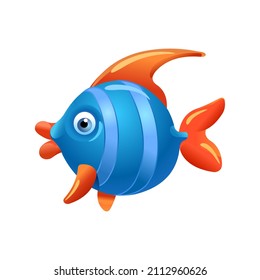 Cute cartoon tropical blue fish. Character. Vector illustration