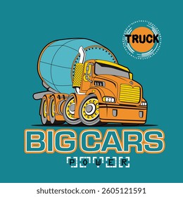 Cute Cartoon Truck, Flat Vector Illustration