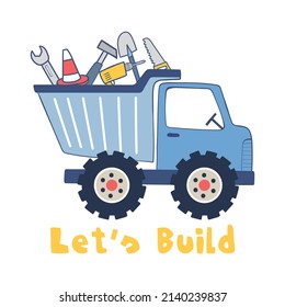 cute cartoon truck full of tools vector illustration