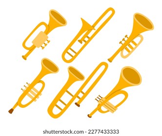 cute cartoon trumpet. Musical instrument  hand drawn  style.