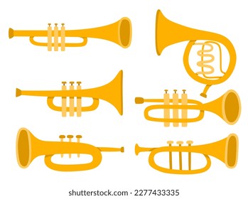 cute cartoon trumpet. Musical instrument  hand drawn  style.