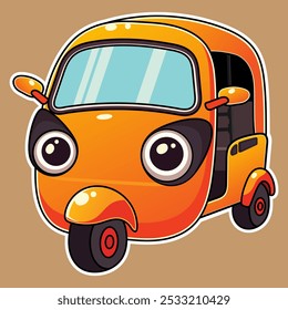 Ilustración linda de la etiqueta engomada del Vector del rickshaw del Tuk Tuk