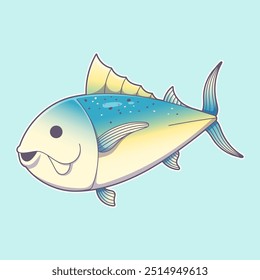 Cute Cartoon Tuna Fish Sea Creature Flat Art Vector