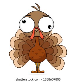 Cute Cartoon turkey bird isolated on a white background. Flat design. A symbol of Thanksgiving day. 