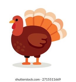 Linda Ilustración vectorial de aves de Turquía de dibujos animados. 2D pavo plano, elemento de icono de acción de gracias. Feliz Día de Acción de Gracias