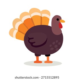 Linda Ilustración vectorial de aves de Turquía de dibujos animados. 2D pavo plano, elemento de icono de acción de gracias. Feliz Día de Acción de Gracias
