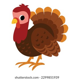 Cute cartoon turkey character farm bird, vector illustration for children.