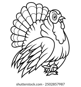 Cute cartoon turkey line art