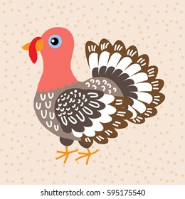 Cute cartoon turkey on a beige background