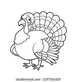 Cute cartoon turkey outline coloring page on a white background