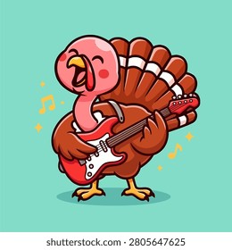 Cute cartoon turkey playing