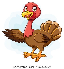 A cute Cartoon turkey presenting on white background. vector illustration