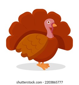 Cute cartoon turkey. Thanksgiving day. Vector illustration on a white background.