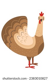 Cute cartoon turkey. Thanksgiving decoration. Domestic bird isolated on white background.	