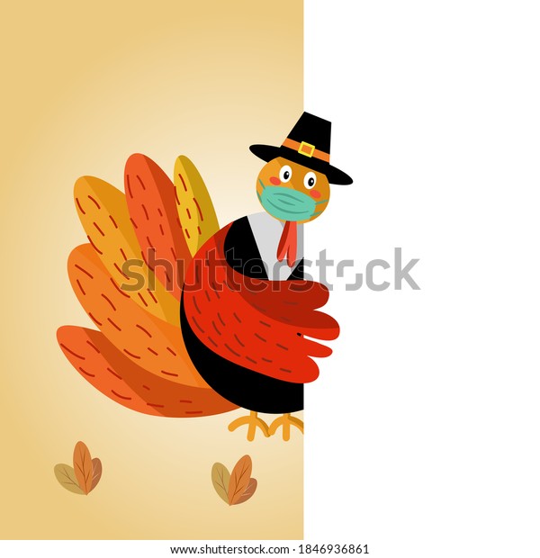 Cute Cartoon Turkey Wearing Face Mask Stock Vector (Royalty Free ...