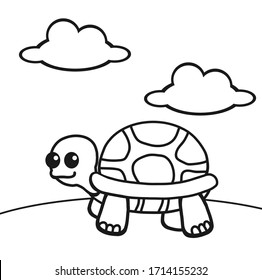 Cute cartoon turtle. Black and white vector illustration for coloring book