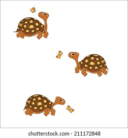 Cute cartoon turtle and butterfly