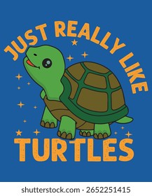 Cute Cartoon Turtle Design for T-Shirt, Kids Apparel and Animal Lovers