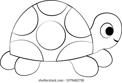 Cute cartoon Turtle. Draw illustration in black and white