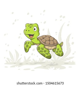 Cute cartoon turtle. Hand draw vector illustration with separate layers.