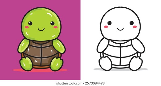 A cute Cartoon Turtle Illustration for Design Element or Coloring Book Element