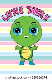 cute cartoon turtle illustration girl vector