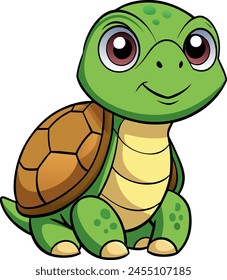 Cute Cartoon Turtle Illustration of Smiling Reptile