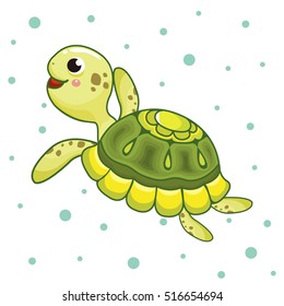 Cute cartoon turtle isolated. 