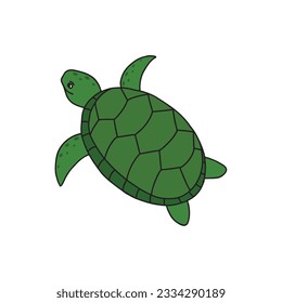 Cute cartoon turtle isolated on white background. Children vector illustration in doodle style