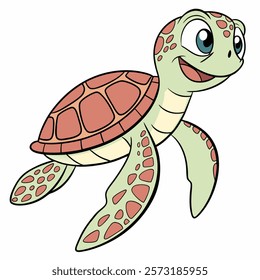 Cute cartoon  turtle isolated on white background. Side view. Vector illustration.